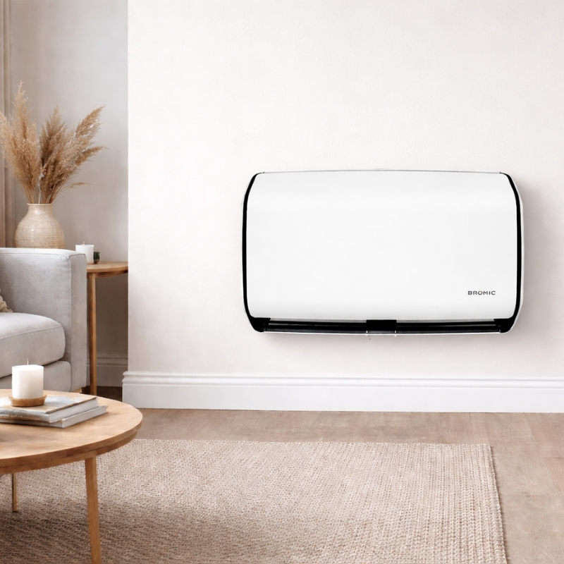 Bromic gas heater mounted on living room wall
