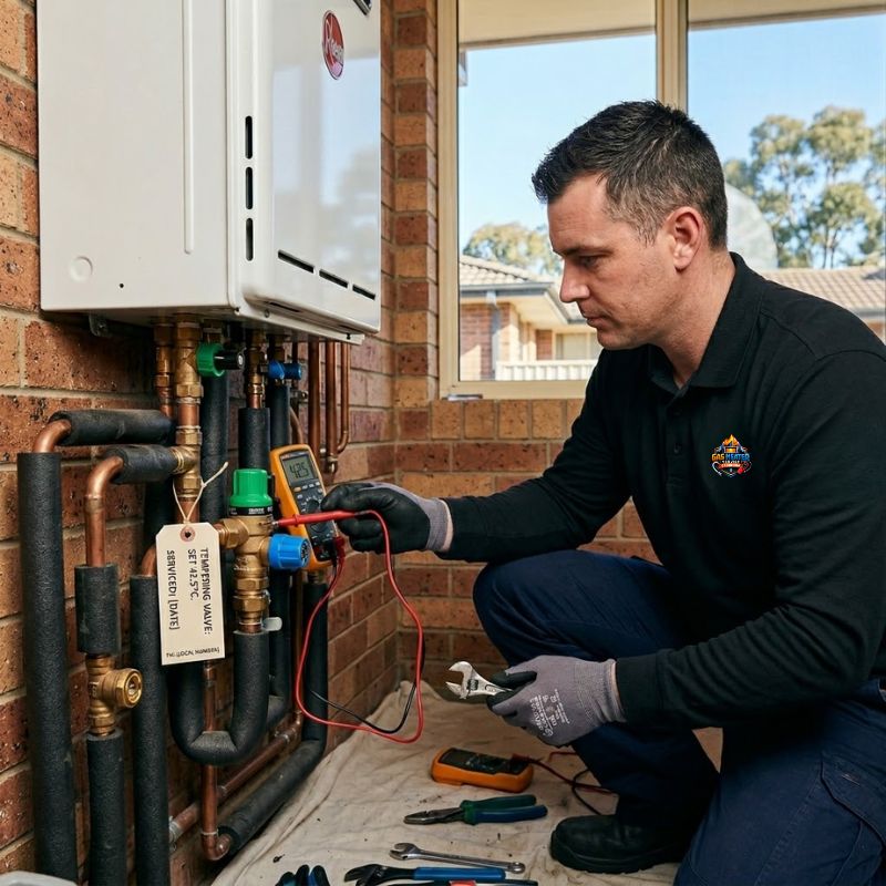 Rheem hot water service check on a tempering valve in Canberra